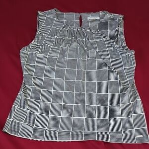Calvin Klein Black and White Patterned Blouse Size XL Professional Fit Stylish